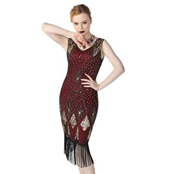 PrettyGuide Women Flapper Dresses 1920s Gatsby Cocktail Sequin Art Deco Great Gatsby Dress L Gold Bu...