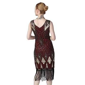 PrettyGuide Women Flapper Dresses 1920s Gatsby Cocktail Sequin Art Deco Great Gatsby Dress L Gold Burgundy