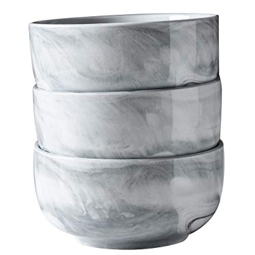 Yundu 28 Ounce Gray Marble Porcelain Bowls - Dishwasher & Microwave Safe, Set of 3