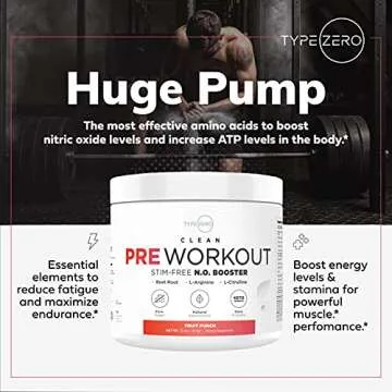 Ultra Clean Stim Free Pump Pre Workout + Nitric Oxide Booster (Fruit Punch) Beetroot, 7G Arginine Citrulline Malate, Betaine, Beta A, ACV+ - Sugar/Caffeine Free Natural Non Stim Preworkout Men & Women