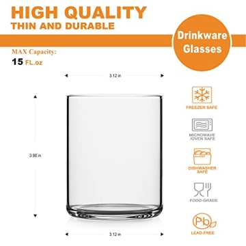 Elegant LUXU Thin Whiskey Glasses Set of 4, 15 oz