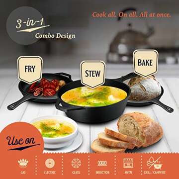 Legend Cast Iron Deep Skillet with Lid | 3Q Durable Sauté Pan