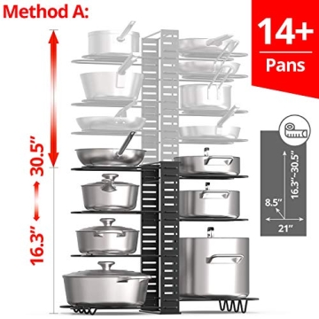 Vdomus Expandable Adjustable Pot Organizer Rack for Kitchen