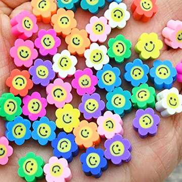 Jmzothie 120pcs Smiley Face Polymer Clay Beads, Assorted Happy Face Beads, Rainbow Happy Face Slice Beads for Jewelry Crafts Making (Smiley-B)