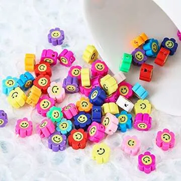 Jmzothie 120pcs Smiley Face Polymer Clay Beads, Assorted Happy Face Beads, Rainbow Happy Face Slice Beads for Jewelry Crafts Making (Smiley-B)