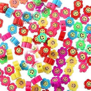 Jmzothie 120pcs Smiley Face Polymer Clay Beads, Assorted Happy Face Beads, Rainbow Happy Face Slice Beads for Jewelry Crafts Making (Smiley-B)