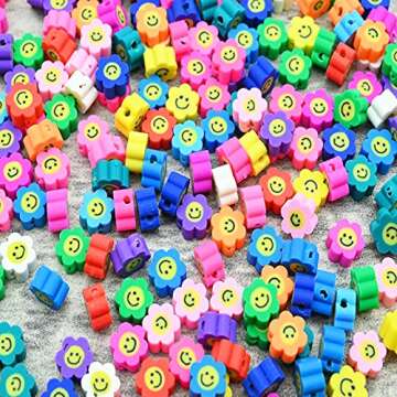 Jmzothie 120pcs Smiley Face Polymer Clay Beads, Assorted Happy Face Beads, Rainbow Happy Face Slice Beads for Jewelry Crafts Making (Smiley-B)
