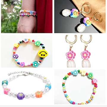 Jmzothie 120pcs Smiley Face Polymer Clay Beads, Assorted Happy Face Beads, Rainbow Happy Face Slice Beads for Jewelry Crafts Making (Smiley-B)