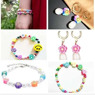 Jmzothie 120pcs Smiley Face Polymer Clay Beads, Assorted Happy Face Beads, Rainbow Happy Face Slice Beads for Jewelry Crafts Making (Smiley-B)