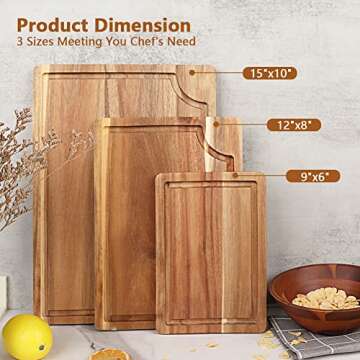 Acacia Wood Cutting Board Set with Juice Groove (3 Pieces), Organic Wooden Cutting Boards for kitche...