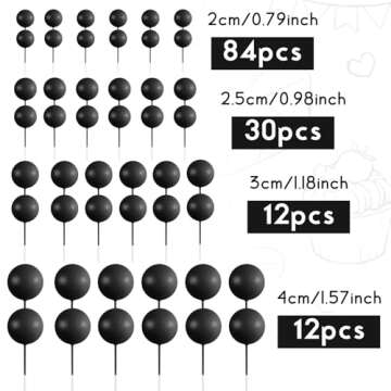 BOUBONI 138 Pcs Black Balls Cake Topper Decorations Balloon Cupcake Toppers Foam Cake Topper Balls M...