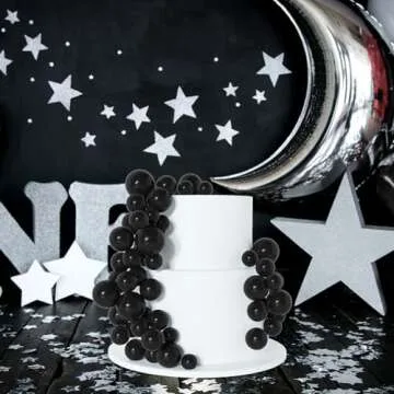 BOUBONI 138 Pcs Black Balls Cake Topper Decorations Balloon Cupcake Toppers Foam Cake Topper Balls Multisize Cake Balls Decorations for Halloween Birthday Party Wedding Anniversary Cake Decor