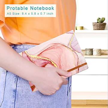 Huamxe Lined Journal Notebook, Marble Hardcover Journal for Women, Medium 5.7 x 8.4 in, 160 Pages Thick Paper, Cute Aesthetic A5 College Ruled Notebook for Journaling Writing Work Office School, Pink