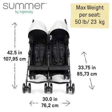 Summer Infant 3Dlite Lightweight Double Stroller for Travel
