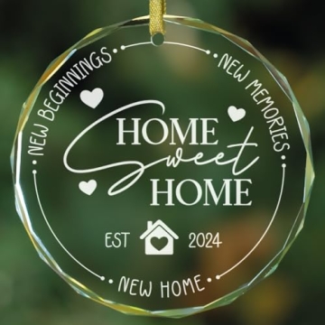 New Home Ornament 2024 - Housewarming Gifts Ideas, House Warming Gifts New Home, New Home Gift Ideas 2024 for Christmas, First Home Presents for Women, Couple, Home Sweet Home Glass Ornament 2024
