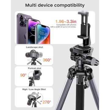 CAMBOFOTO 74" Aluminum Tripod Stand for Cameras