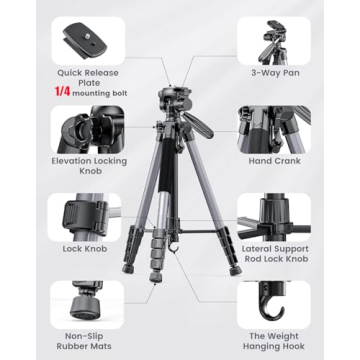 CAMBOFOTO 74" Aluminum Tripod Stand for Cameras