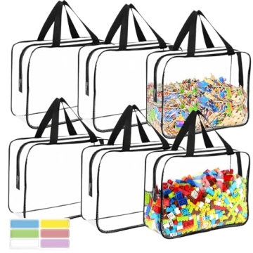 6 Packs Large Toy Storage Bags with Labels, Reusable Clear PVC Board Game Storage, Travel Waterproof...