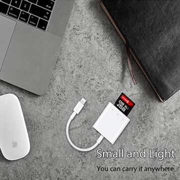 Lightning to SD/Micro Card Reader for iPhone/iPad,[Apple MFi Certified] Dual Slot Memory Card Reader with Charging Port,Trail Game Camera Viewer,No Need APP Required Plug and Play