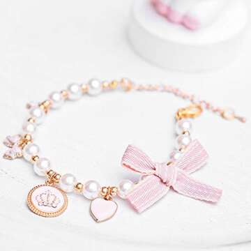 RayMinsino Fashion Pet Necklace Cat Pearl Crown Collar Accessories Ornaments Pet Cat Teddy Collar Pearl Jewelry Collar