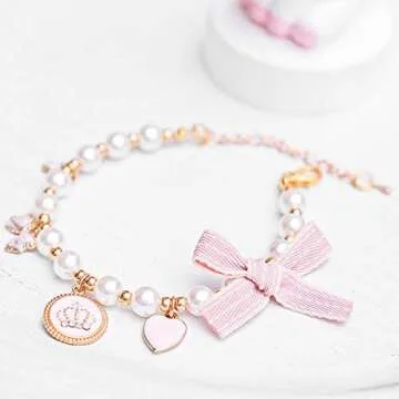 RayMinsino Fashion Pet Necklace Cat Pearl Crown Collar Accessories Ornaments Pet Cat Teddy Collar Pearl Jewelry Collar
