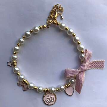 RayMinsino Fashion Pet Necklace Cat Pearl Crown Collar Accessories Ornaments Pet Cat Teddy Collar Pearl Jewelry Collar