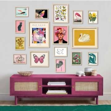 ANERZA 16 PCS Eclectic Wall Art Decor, Modern Maximalist Wall Prints for Bedroom, Posters for Room Aesthetic, Wall Collage Kit Pictures for Living Room, Colorful Dorm Gallery Home Decor