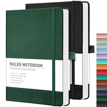 RETTACY Journaling Notebooks, 2-Pack, A5 Lined Notebook Journal with 192 Numbered Pages per Pack, 5....