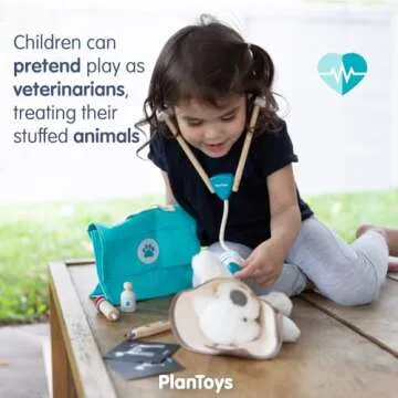PlanToys Vet Set for Kids - Vet Toy with 3 Medical Instruments and Storage Bag - Pet Case