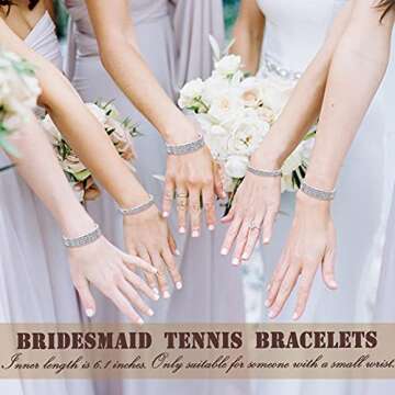 EIELO 6 Pcs Rhinestone Stretch Bracelet for Women Sparkly Clear Crystal Wedding Bridal Bridesmaid St...