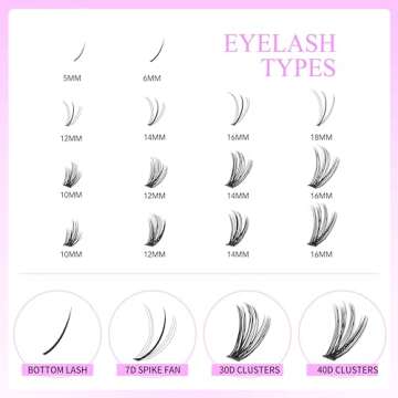 VEYESBEAUTY Lash Clusters Kit Individual Cluster Lash Extensions with Bond & Seal Bottom, Spike, 30D+40D Volume Lashes Multi-type Mixed DIY Eyelash Tray for Self Application at Home