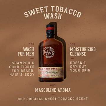 18.21 Man Made Original Sweet Tobacco 3-in-1 Body Wash, Shampoo, & Conditioner for Men, All Hair & Skin Types, Strengthens and Moisturizes in a Manly Aroma, 18 Fl Oz