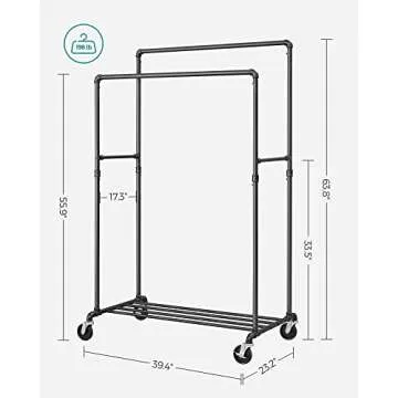 Heavy-Duty Clothes Rack with Double Rod & Wheels