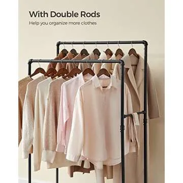 Heavy-Duty Clothes Rack with Double Rod & Wheels