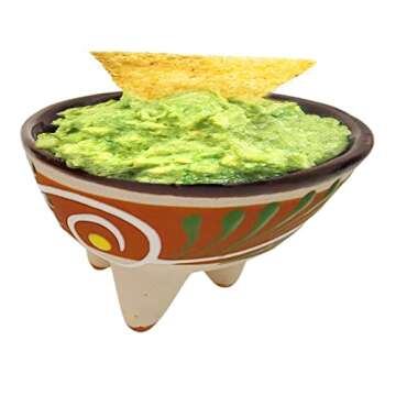 LavoHome Salsa Guacamole Sauce Bowl Rustic Artisan Terra Cotta Clay Glazed Painted Made in Mexico Molcajete Shape (4)