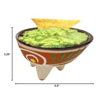 LavoHome Salsa Guacamole Sauce Bowl Rustic Artisan Terra Cotta Clay Glazed Painted Made in Mexico Molcajete Shape (4)