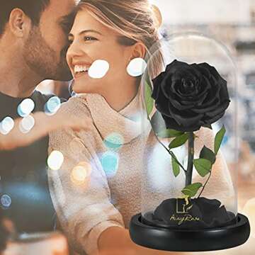SW Forever Preserved Real Black Rose Flower Birthday Gifts for Mom Women,Valentines Gifts Black Eter...