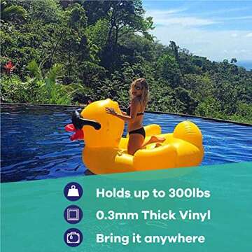 Game 5000-BB Giant Derby Float, Fun Rubber Duck, Quick-Fill Valves Pool Rafts & Inflatable Ride-ons, 300 lb Capacity, Built-In Cup Holders, 81” L x 76” W x 44” T