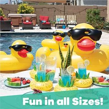 Game 5000-BB Giant Derby Float, Fun Rubber Duck, Quick-Fill Valves Pool Rafts & Inflatable Ride-ons, 300 lb Capacity, Built-In Cup Holders, 81” L x 76” W x 44” T