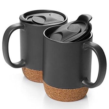 DOWAN 15 oz Ceramic Coffee Mugs with Cork Base