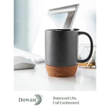 DOWAN 15 oz Ceramic Coffee Mugs with Cork Base