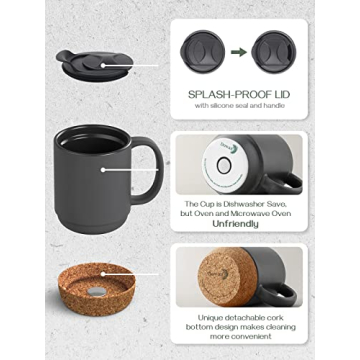 DOWAN 15 oz Ceramic Coffee Mugs with Cork Base