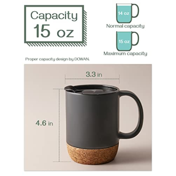 DOWAN 15 oz Ceramic Coffee Mugs with Cork Base