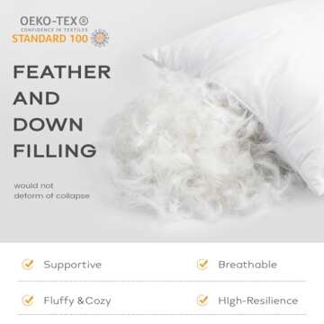 SAVORI Set of 2 Down and Feather Throw Pillow Inserts 12x20 Soft Fluffy Pillow Inserts with 100% Dow...