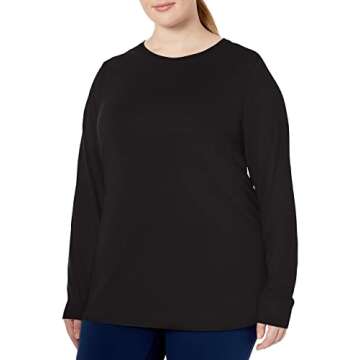 Amazon Essentials Women's Tech Stretch Long-Sleeve T-Shirt (Available in Plus Size), Black, Medium