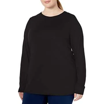 Amazon Essentials Women's Tech Stretch Long-Sleeve T-Shirt (Available in Plus Size), Black, Medium