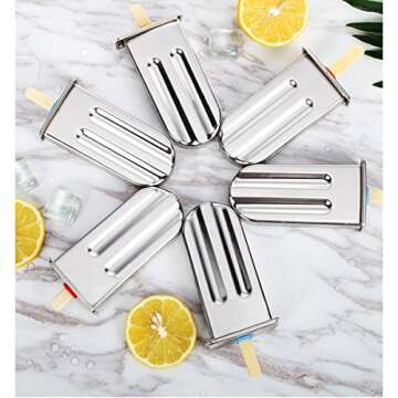 kingleder Stainless Steel Ice Lolly Popsicle Molds Kit/Ice Pop Makers With Tray/100 Reusable Bamboo Sticks/16 Silicone Seals/20 Pop Bags/Cleaning Brush(Set of 10)