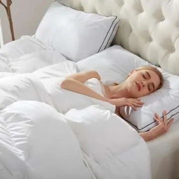 APSMILE Lightweight Down Feather Fibers Comforter Oversized Queen, Cooling Duvet Insert for Warm Weather -100% Organic Cotton, High Fill Power Down Fibers Quilt Thin Summer Duvet (Ivory White, 98x98)