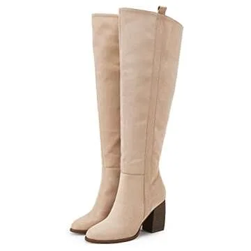 Stylish SERAIH Womens Thigh High Boots with Block Heel