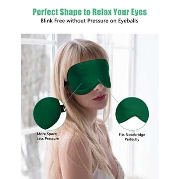 BeeVines Sleep Mask, 2 Pack 100% Real Natural Pure Silk Eye Masks with Adjustable Strap for Sleeping, Mulberry Silk Eye Shade Cover, Blocks Light Reduces Puffy Eyes Traveling Gifts (Black & Green)